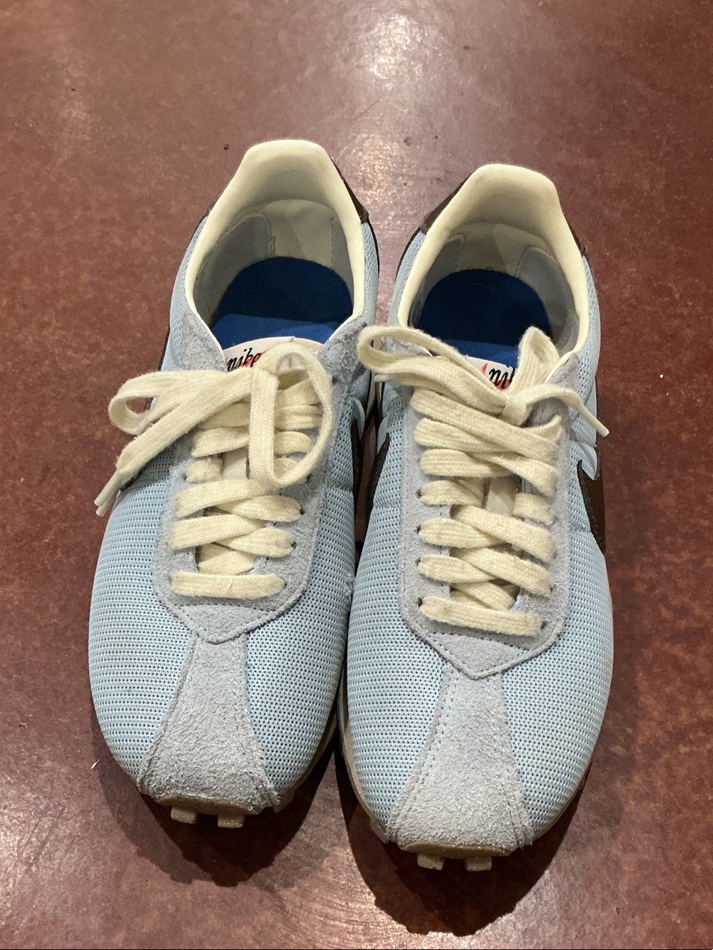 Nike Light Blue and Cream Women's Retro Runner Sneakers